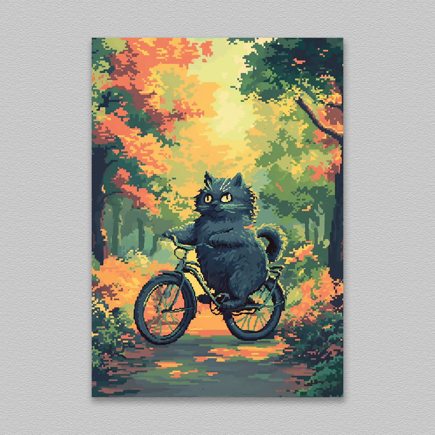 Cat on The Bicycle Pixel Art Poster